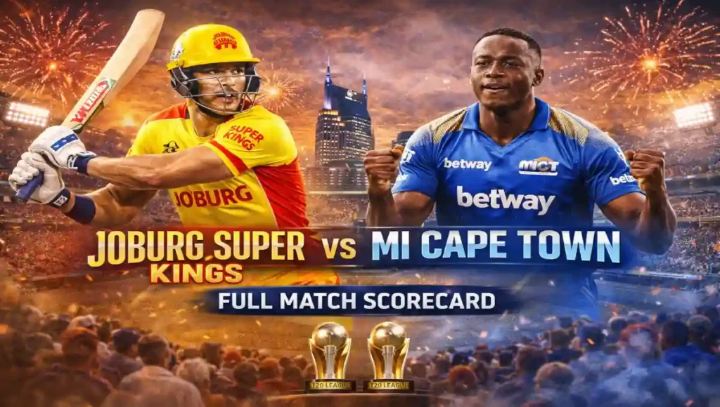 joburg super kings vs mi cape town,joburg super kings vs mi cape town match scorecard,mi cape town vs joburg super kings scorecard,faf du plessis,sa20 2025 26 scorecard