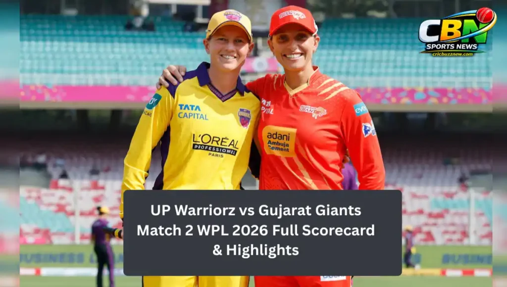 UP Warriorz vs Gujarat Giants Match 2 WPL 2026 full scorecard, result, batting and bowling tables, key moments and highlights.